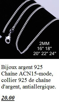 Chaine argent bijoux de mode, anti-allergique. 20.00