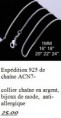 Chaine argent bijoux de mode, anti-allergique. 25.00