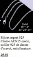 Chaine argent bijoux de mode, anti-allergique. 20.00